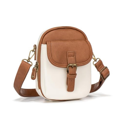 Small Crossbody Bags for Women, Anti Theft Messenger Purses Mini Cross Body Purse with Built-in Wallet and Removable Strap - color: White Brown
