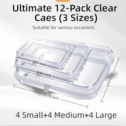 12 Pack Clear Hard Shell Zipper Case Bulk(4 Large 4 Small & 4 Medium), Hard Plastic Makeup Cases Pencil Case Organizer Pouches for Travel (4L+4M+4S) - size: 4L+4M+4S