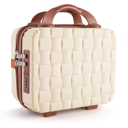 10" Hard Shell Cosmetic Case for Travel (Off White) - color: Cream & Brown