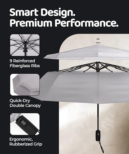 Windproof Travel Umbrella - Compact & Withstands Winds up to 100MPH, Strongest Premium Auto Folding Umbrella for Rain and Sun - Durable, Light & Portable for Women & Men, Fits Backpack & Cars - color: 19. Gray
