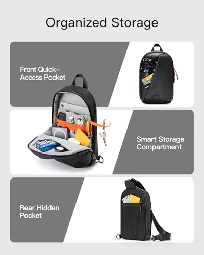 Inateck Sling Bag X-Row with RFID Blocking, Spacious Crossbody Shoulder Chest Everyday Carry Bag with Quick-adjust Strap, Water-resistant Sling Backpack for Men, Women, Travel, Cycling, Hiking, Black - color: Black