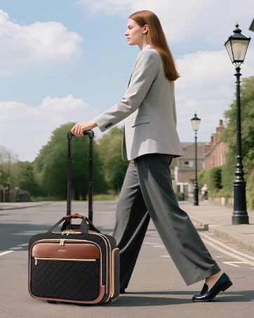 LOVEVOOK Rolling Laptop Bag for Women, Underseat Carry On Bag with Wheels - color: Black-brown