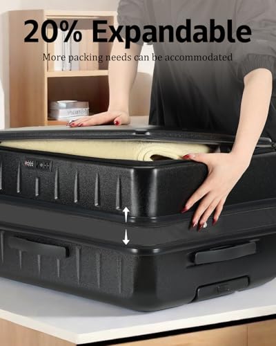 CENSIEN Expandable Checked Luggage, 28 Inch Top Opening Trunk Suitcases - color: Black, size: 28 Inch EXT