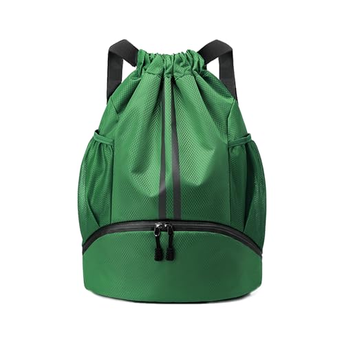 JELUTAR Drawstring Backpack Gym Bag with Shoes Pocket, Dark Green - color: Dark Green, size: Medium