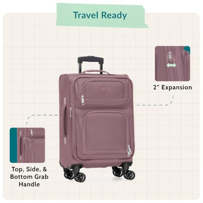 U.S. Traveler Rio Lightweight Softside Rolling Carry-on Suitcase, 4-Wheel Single, Mauve - color: Mauve, size: 22"