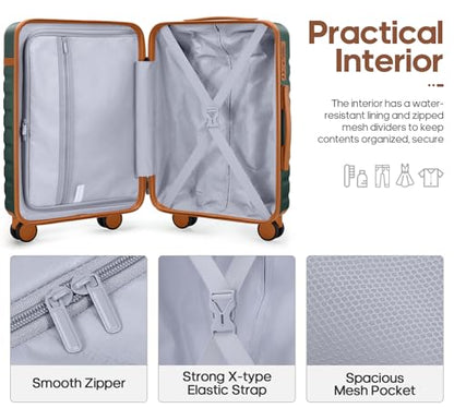 3 Piece Luggage Set, Lightweight Hardshell Large Checked Suitcase TSA Lock - color: Dark Green, size: 3-Piece Sets (20in/24in/28in)