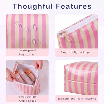 Large PVC Waterproof Striped Makeup Bag(13Pink Beige) - color: 13Beige Pink