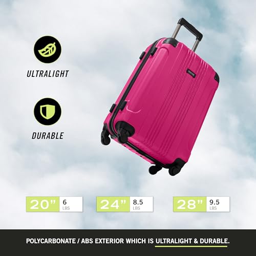 Kenneth Cole REACTION Out of Bounds Lightweight Hardshell 4-Wheel Spinner Luggage, Magenta, 24-Inch Checked - color: Magenta, size: 24-Inch Checked