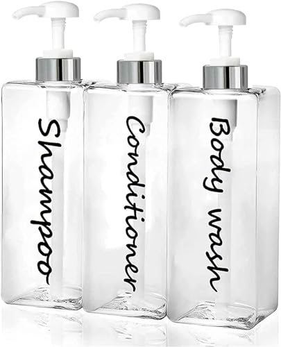 21oz Shampoo Dispenser - Refillable Shampoo and Conditioner Bottles (Clear, Set of 3) - Modern Shampoo Bottles for Shower Soap - Empty Shampoo Conditioner Body Wash Dispenser Set - for Hotel Bathroom - color: Sliver White