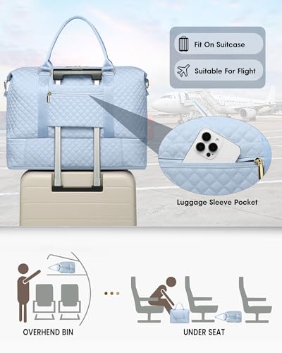 Travel Weekender Duffle Bag for Women: Overnight Bags with Shoe Compartment - color: 9-Light Blue, size: Large