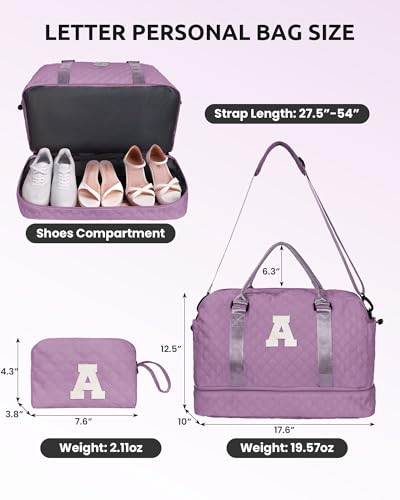 Gifts for Friends-Initial Duffle Bag with Shoe Compartment - color: Purple, style: I