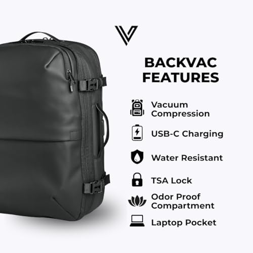 Travel Backpack 60L Expandable Air Compression System Water Resistant TSA Lock Carry-On Suitcase Luggage (Black) - color: Black