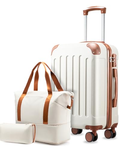 YOETEY 3-Piece Carry-On Set with Tote and Toiletry Bags, White Brown - color: White Brown, size: 3-Piece Set