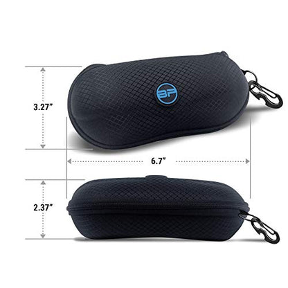 BLUPOND Sunglasses Case Semi Hard EVA Shell with Metal Hanging Hook Belt Clip Sun Glasses Storage - color: Bluelogo