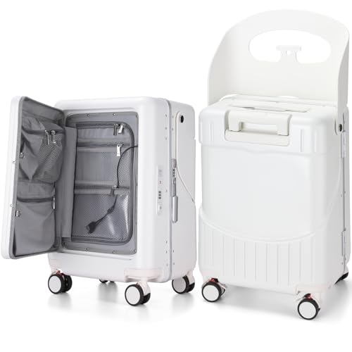 20" Kids Ride on Suitcase with Seat Aluminum Frame, White - color: White