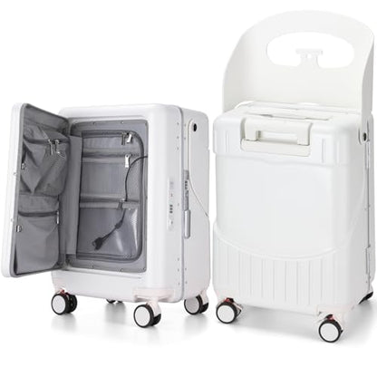 20" Kids Ride on Suitcase with Seat Aluminum Frame, White - color: White