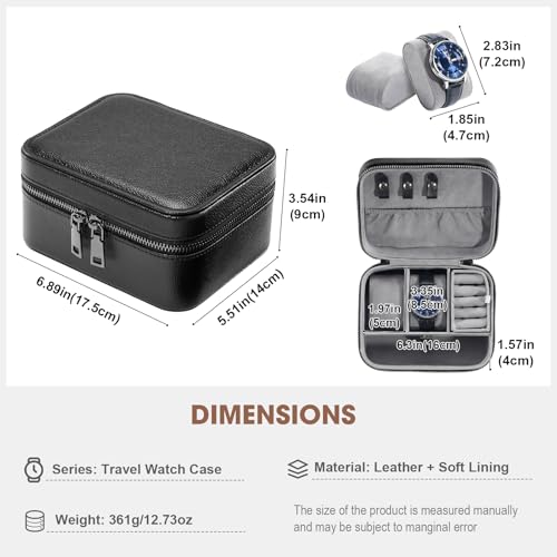 ProCase Travel Watch Case, 2 Slots Mens Jewelry Box -Black - color: Black, size: 2-Slot