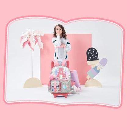 HTgroce Cute Rolling Backpack with Wheel,School Backpack for Kids Girl Roller Schoolbag Wheeled Backpacks Set Carry-on Luggage,Pink A - color: Pink, style: A
