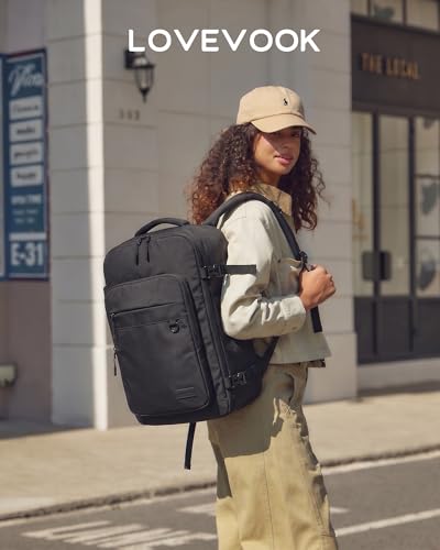 LOVEVOOK 50L Travel Backpack for Women Men, Large Travel Carry on Backpack - color: Black, size: 50L