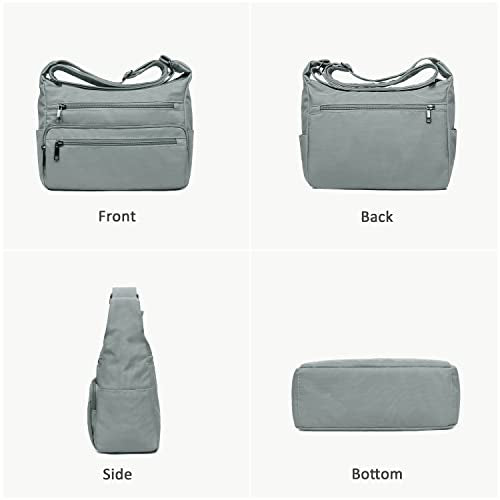 VOLGANIK ROCK RFID Purses for Women Fabric Nylon Multi Pocket Crossbody Bag Ladies Travel Handbag - color: Silver Grey, size: Standard