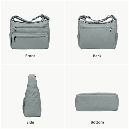 VOLGANIK ROCK RFID Purses for Women Fabric Nylon Multi Pocket Crossbody Bag Ladies Travel Handbag - color: Silver Grey, size: Standard