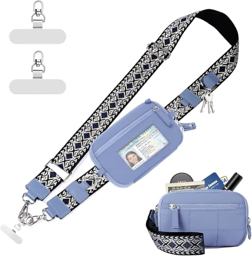 Clip And Go Strap for Phone with Wallet Checkered Crossbody Phone Lanyard With AntiTheft Zipper Pouch - color: Black Red-8