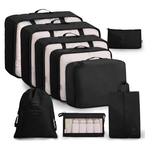 Luggage Packing Organizers Packing Cubes Set for Travel (black) - color: black 8pc