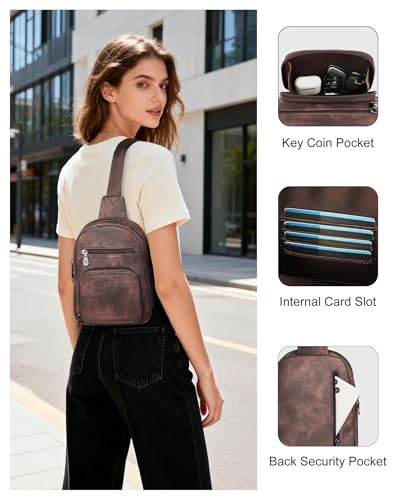 FADEON Sling Bags for Women Crossbody Bag, Designer PU Leather Sling Purse - color: Coffee Brown Retro Style, size: Small