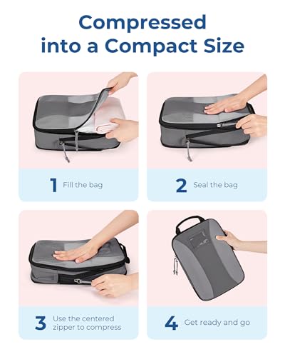 BAGSMART Compression Packing Cubes, Lightweight Travel Essentials - color: Grey, size: 6 Set