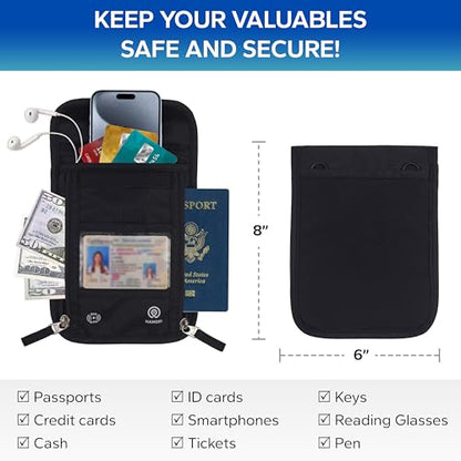 Neck Wallet – Travel Pouch and RFID Blocking Passport Holder for Women and Men, Slim Travel Wallet (Black V2) - color: Black V2