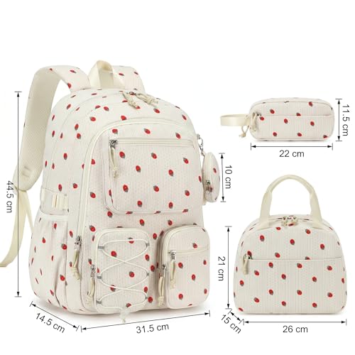 PiPiCat Backpack for Girls 4 in 1 Back to School Bookbag - color: K2 Off-white Strawberry