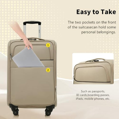 Merax Softside Luggage Set 4 Piece,18/22/26/30 Expand Suitcase,Khaki - color: Khaki-18/22/26/30