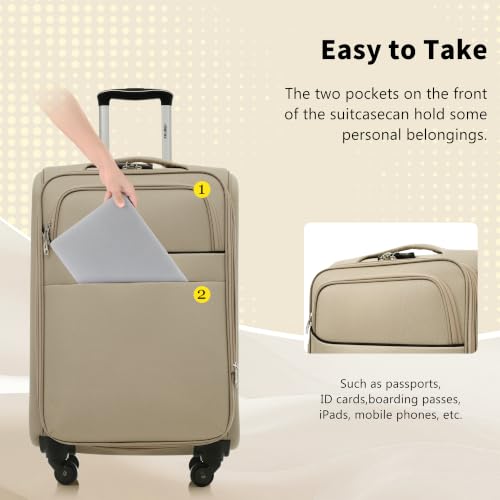 Merax Softside Luggage Set 4 Piece,18/22/26/30 Expand Suitcase,Khaki - color: Khaki-18/22/26/30