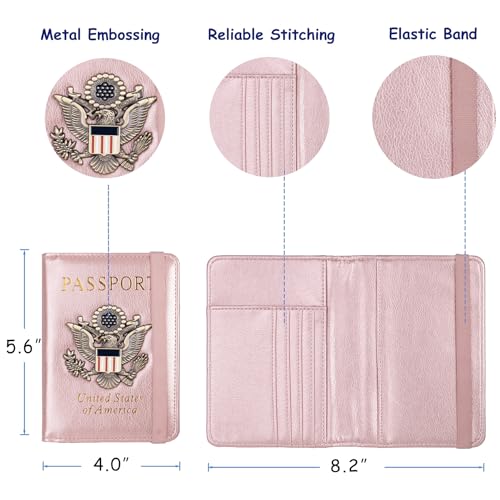 TOURSUIT RFID Blocking Passport Holder, Leather Travel Wallet, Rose Gold - color: Rose Gold