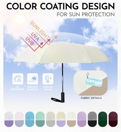 Windproof Travel Umbrella for Rain - 43" Compact Folding Umbrella, Reinforced Strong Frame, Lightweight Portable Parasol with UPF 100+ UV Sun Protection, Cruise Ship Essentials - color: 1-Khaki