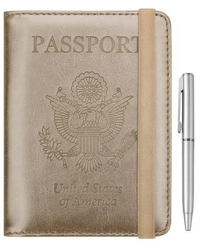 WALNEW Passport Holder for Travel, RFID Passport Wallet, Travel Essentials - color: A-Gold