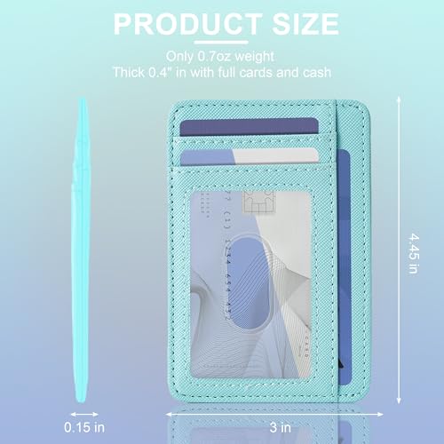 Hoewina 남성용 슬림 지갑, 신용 카드 홀더 지갑, 미니멀리스트 디자인 - RFID 차단 전면 포켓 가죽 얇은 지갑 남성 및 여성용, A-크로스 스카이 블루, 미니멀리스트 - color: A-크로스 스카이 블루