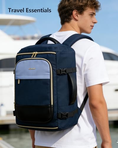 LOVEVOOK Travel Backpack Carry on Flight Approved for Women/Men - color: Blue & Black, size: 40L-4PCS