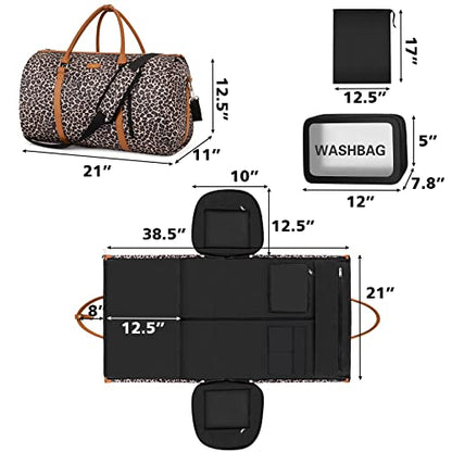 Convertible 2-in-1 Garment Bag for Travel With Toiletry Bag for Women & Men - color: C-brown Leopard