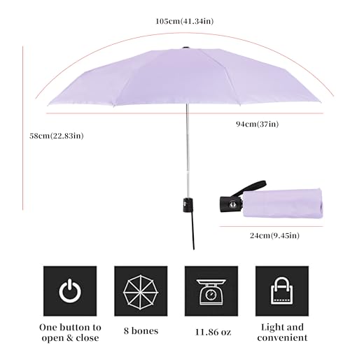 Automatic Mini Travel Umbrellas for Rain/Sun, Small Lightweight Folding Auto Open/Close Windproof Compact Umbrellas for Women Men, Fits Car & Backpack - color: Purple