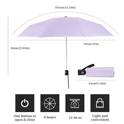 Automatic Mini Travel Umbrellas for Rain/Sun, Small Lightweight Folding Auto Open/Close Windproof Compact Umbrellas for Women Men, Fits Car & Backpack - color: Purple