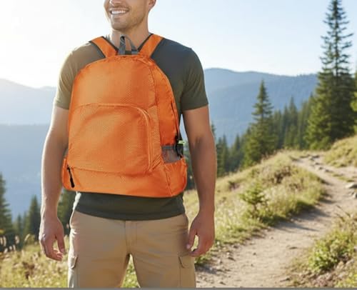 Haneulbit Foldable Backpack, Lightweight Backpack and Waterproof Backpacks for Travel and Hiking - color: Orange