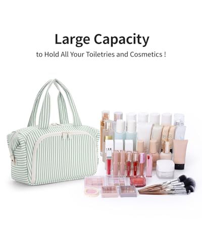 Narwey Travel Toiletry Bag for Women, Large Makeup Cosmetic Organizer Bag - color: Y-Mint Green Stripe