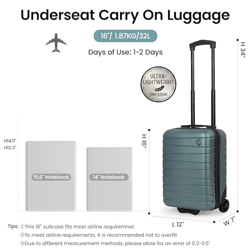 16" Carry-On Suitcase,2 Wheels,Hardshell Suitcase,NO LOCK - color: Green, size: Carry on - 16 Inch