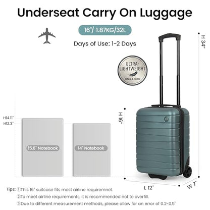 16" Carry-On Suitcase,2 Wheels,Hardshell Suitcase,NO LOCK - color: Green, size: Carry on - 16 Inch