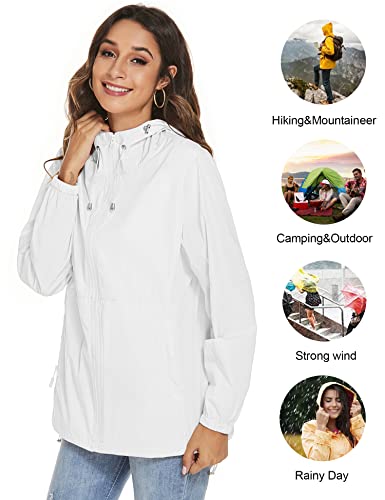 TCOT Womens Rain Jackets Waterproof Windbreaker Jackets lightweight Portable Rain Coat - color: White, size: Large