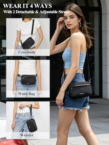 4-in-1 Small Crossbody bags for women, Checkered Wallet Wristlet - color: black