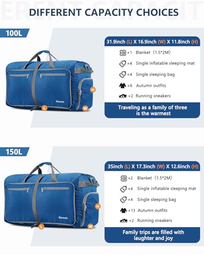 Gonex 80L Foldable Travel Duffle Bag with Shoe Compartment, Lightweight - color: Deep Blue, size: 80L
