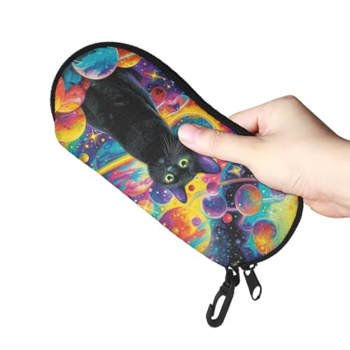 Soft Glasses Case with Belt Clip Sunglasses Case for Women Men Portable Eyeglasses Holder - color: Black Cat Planet