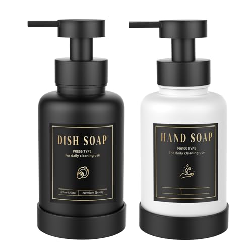 Luxspire Foaming Soap Dispenser 15oz Hand Soap Bottle, Black+White, 2 Pack - color: Black + White